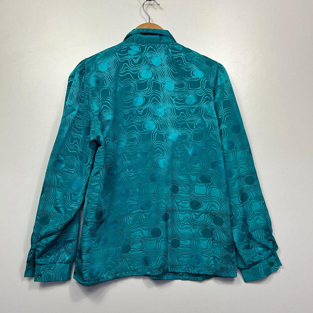 Vintage Huckleberry Teal Satin Shirt - Size 12 - Image 4