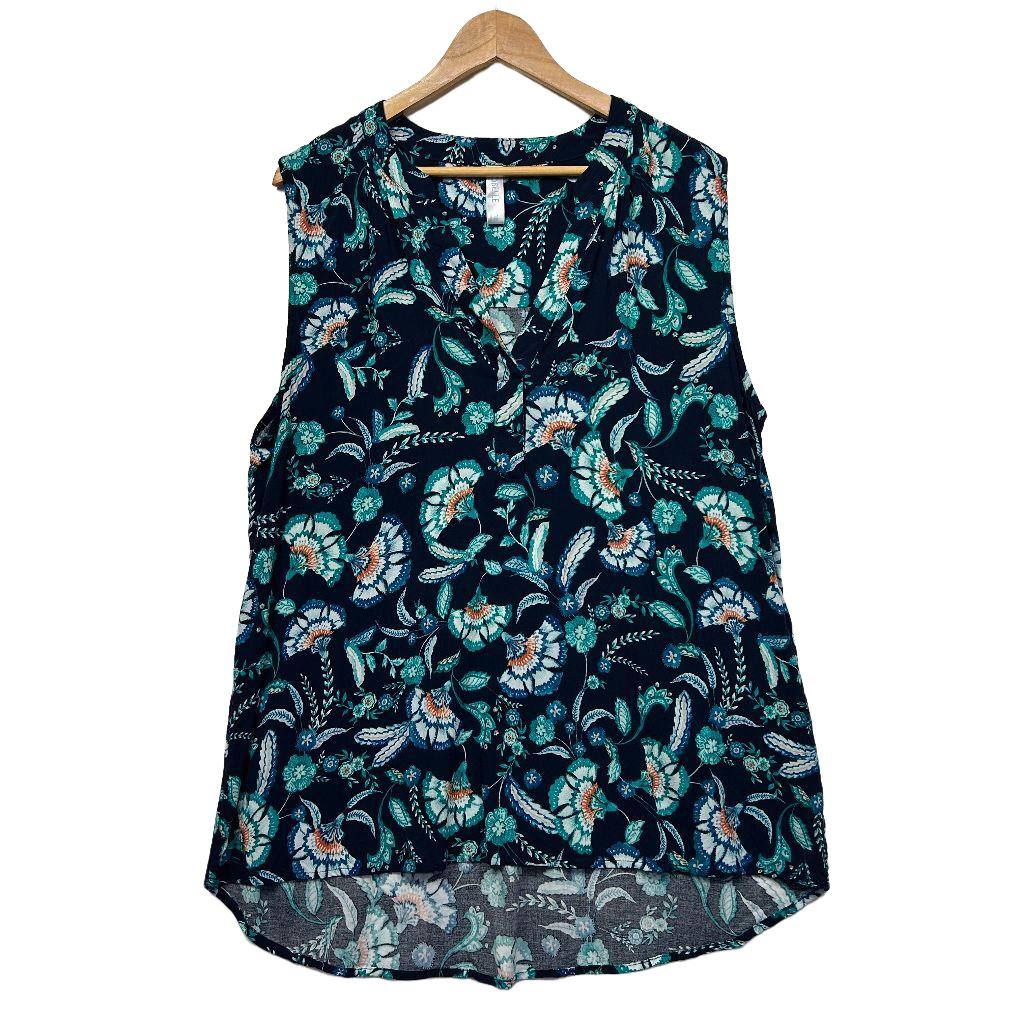 Isobelle Navy Leaf Print Sleeveless Top - Size 18