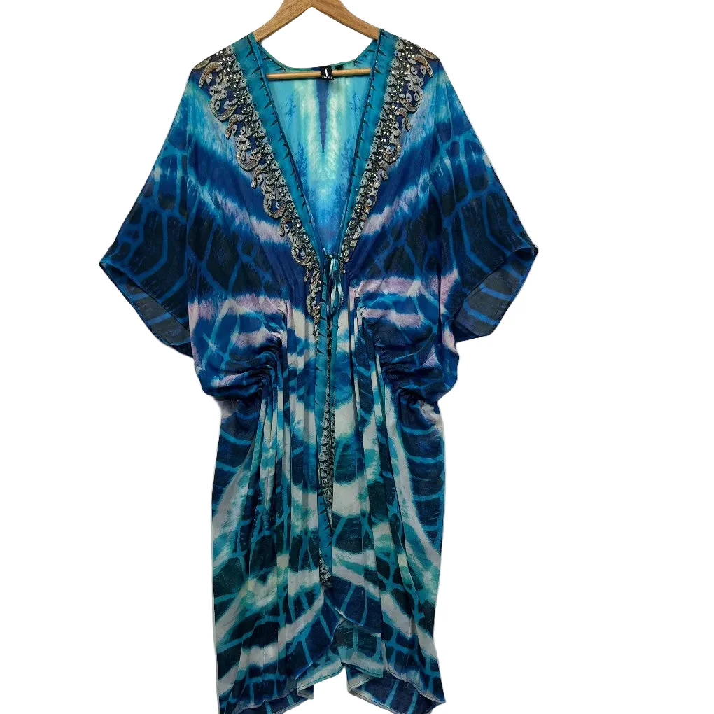 Izabel London Blue Embellished Kaftan - One Size