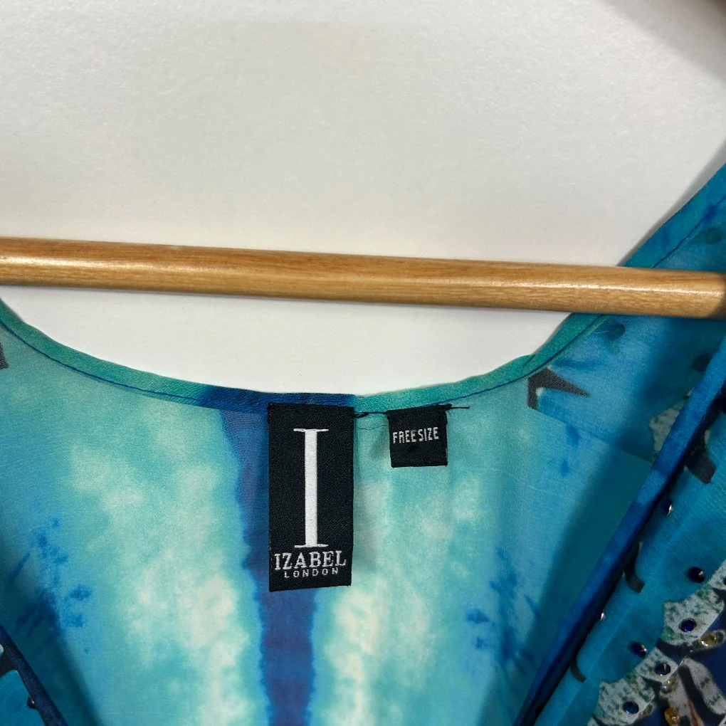 Izabel London Blue Embellished Kaftan - One Size - Image 3