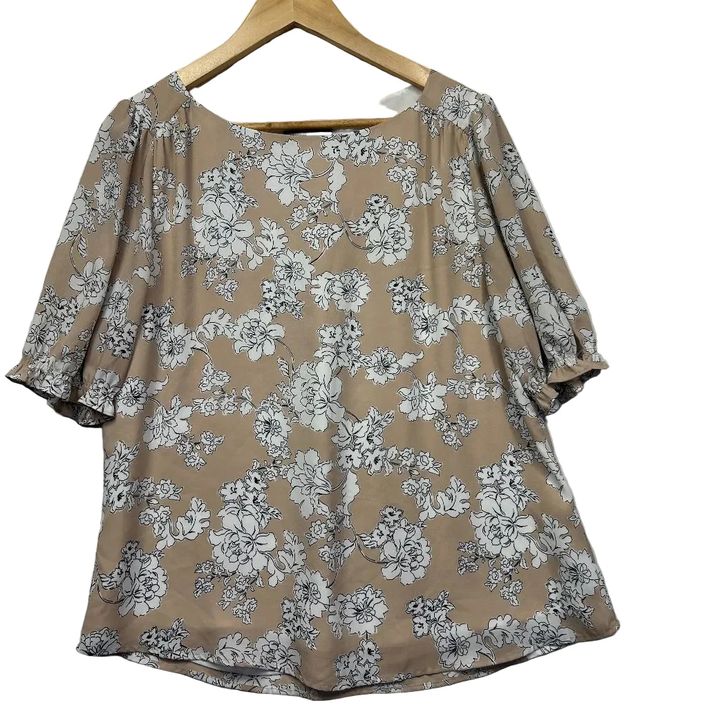 Jacqui E Beige Floral Print Top - Size 14
