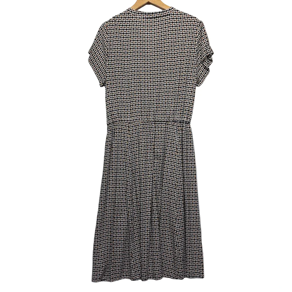 Jacqui E Black and Tan Geometric Dot V-Neck Dress - Size 16 - Image 2
