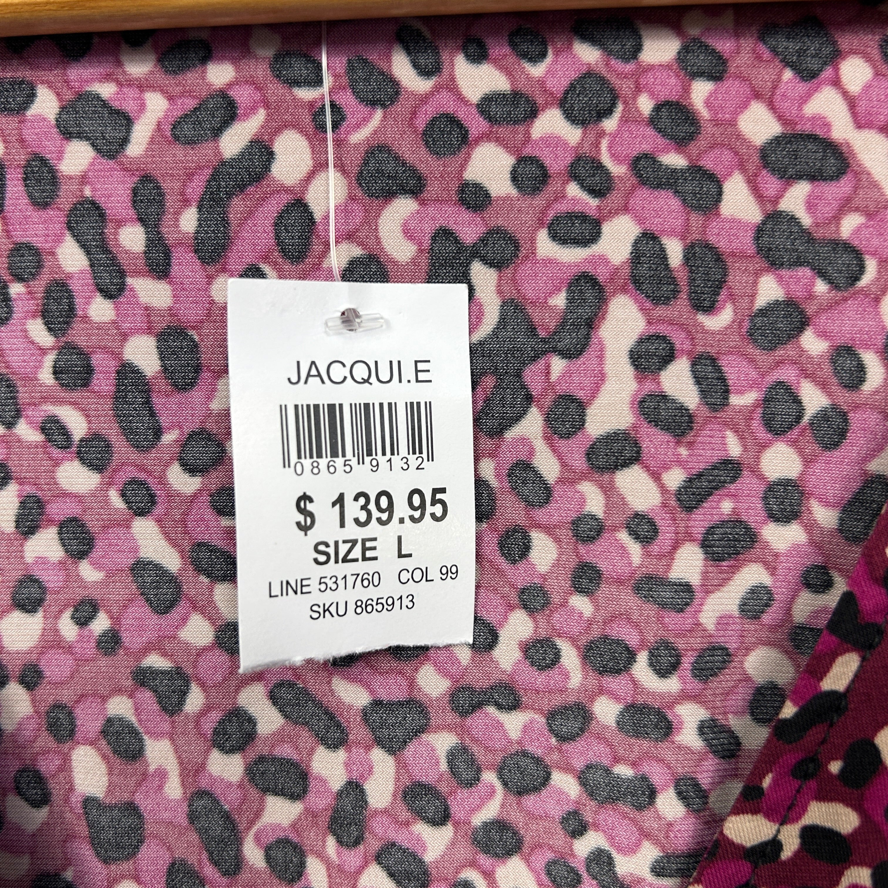 Jacqui E Burgundy and Pink Leopard Print Dress - Size L - Image 4