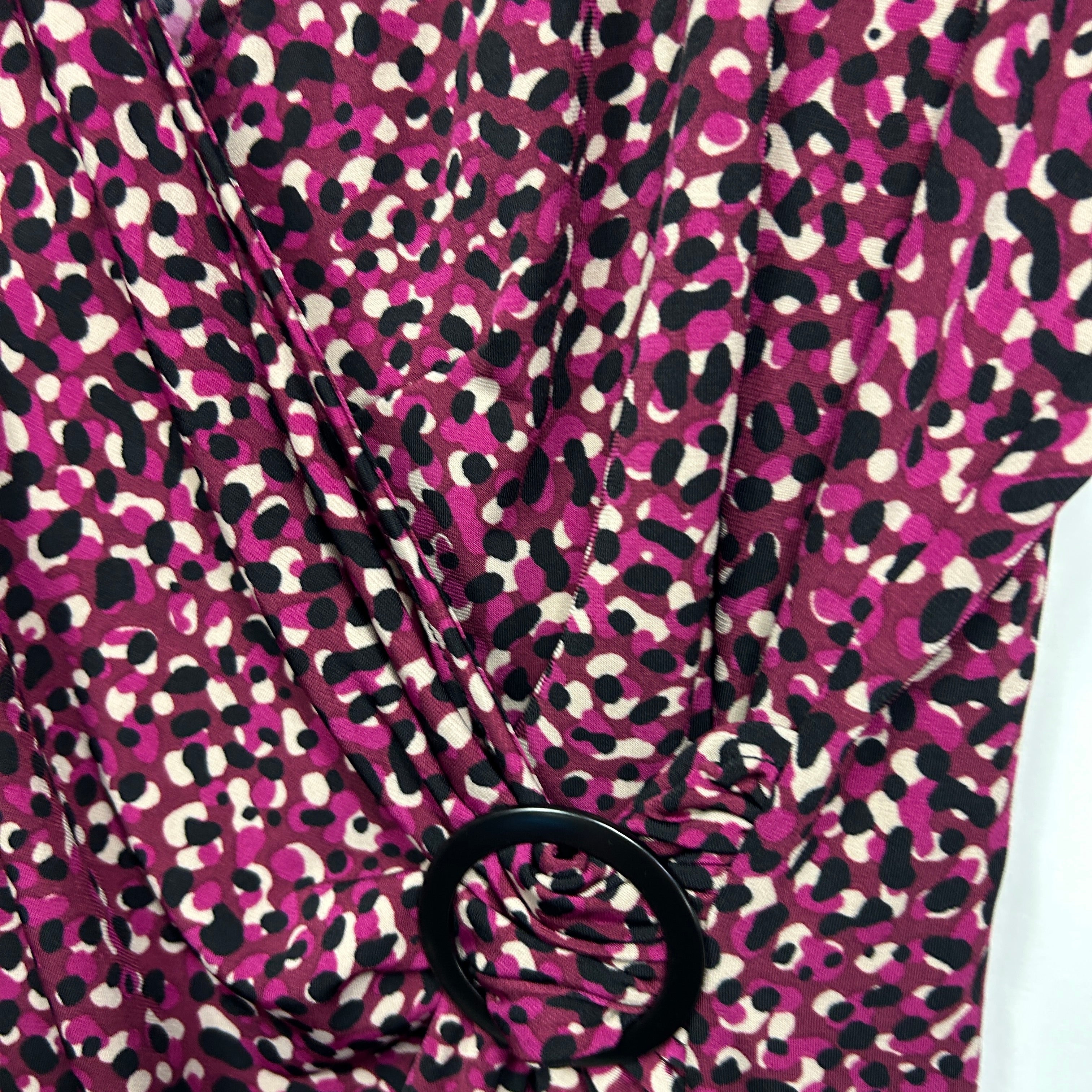 Jacqui E Burgundy and Pink Leopard Print Dress - Size L - Image 6
