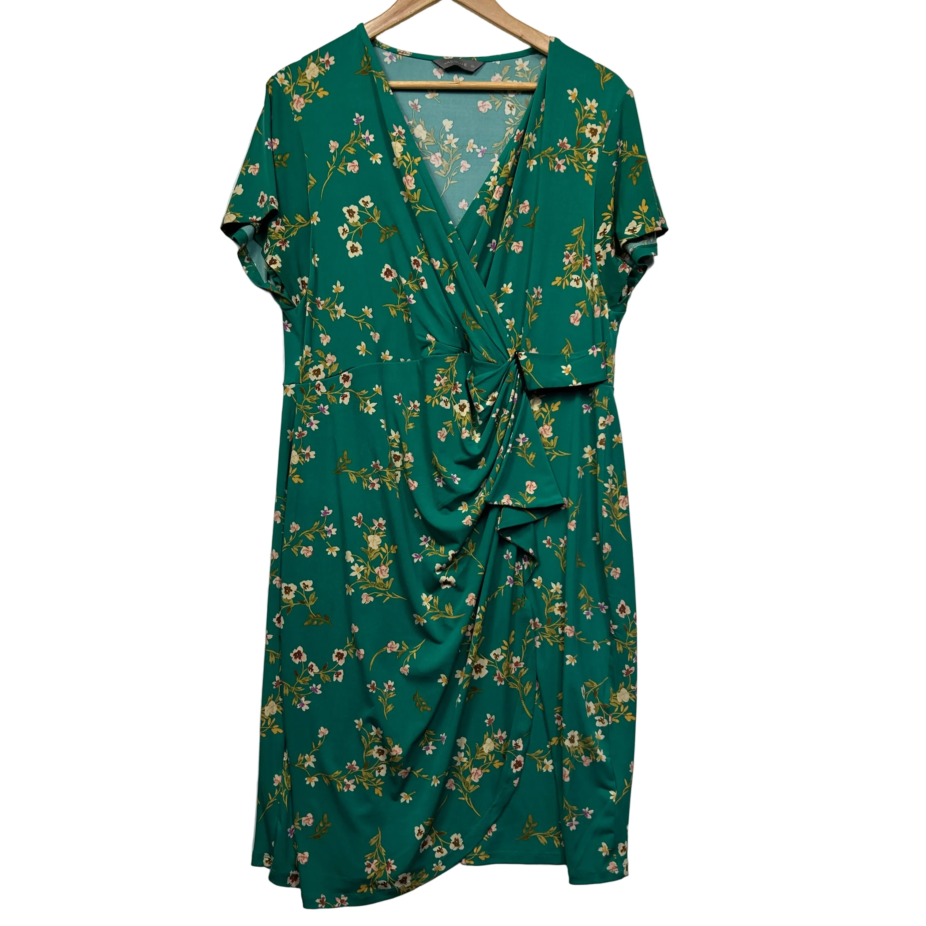 Jacqui E Green Floral Faux Wrap Dress - Size XL