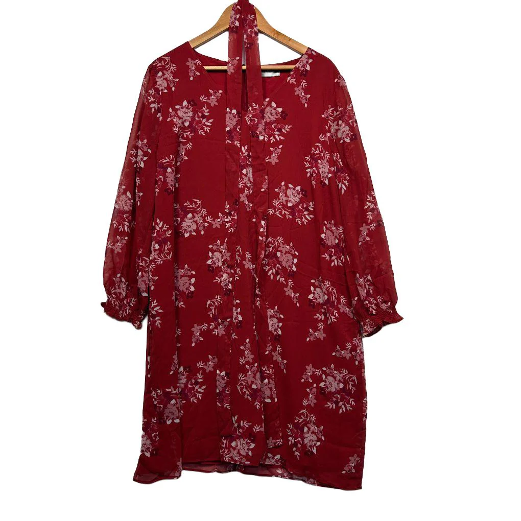 Jacqui E Red Floral Chiffon Dress - Size 20