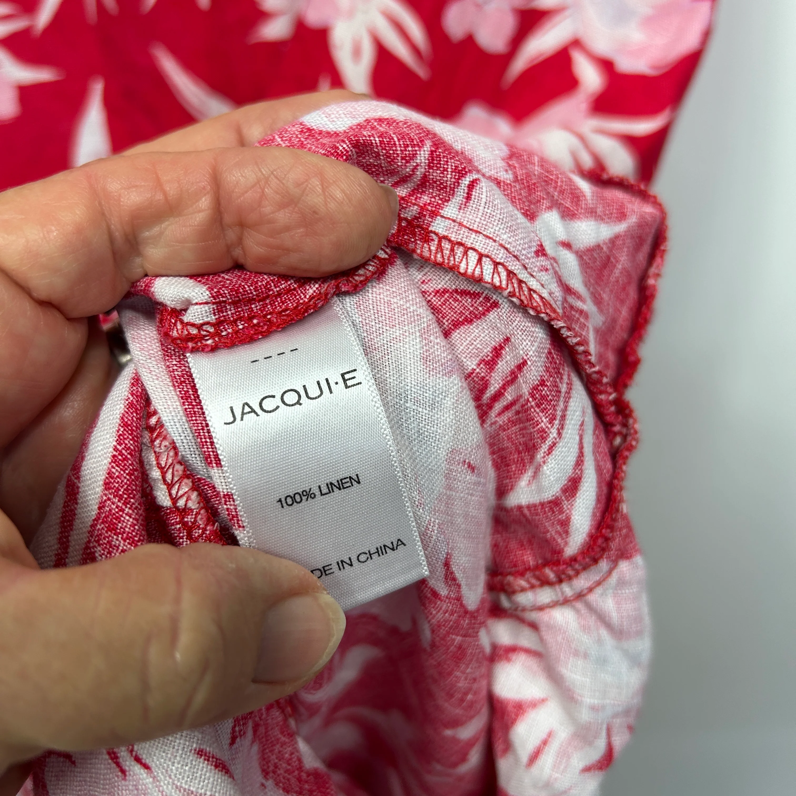 Jacqui E Red Floral Linen Sleeveless Dress - Size 16 - Image 4