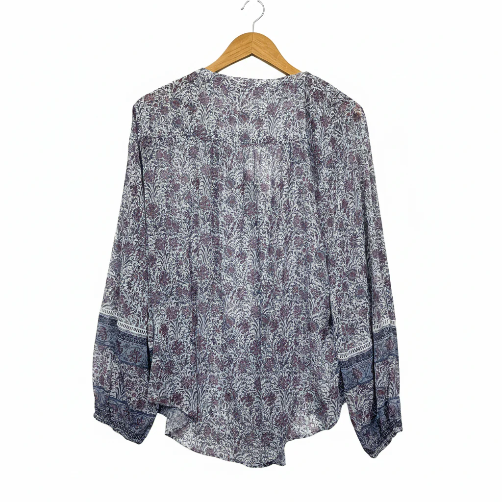 Just Jeans Grey Purple Floral Print Top - Size 14 - Image 2
