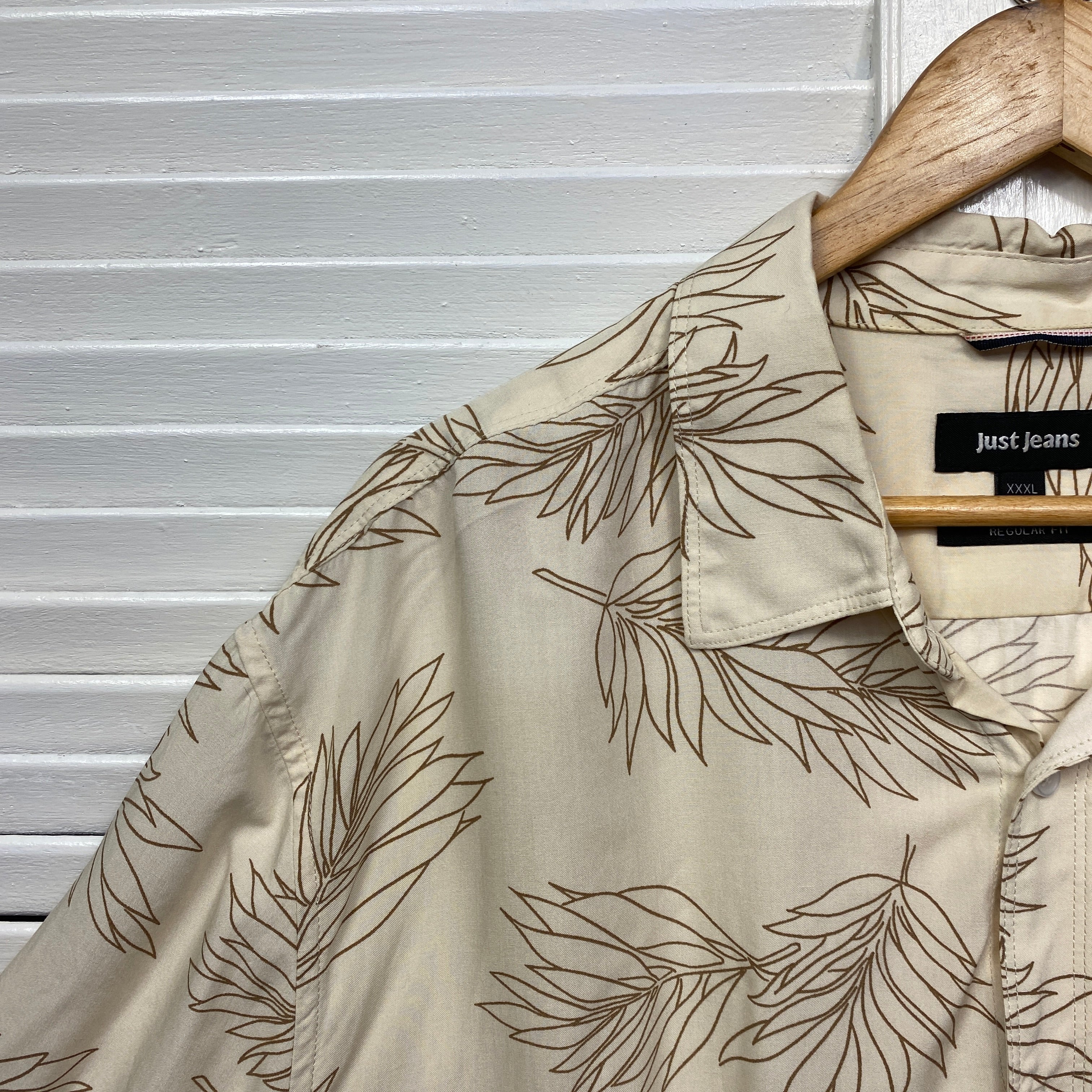 Just Jeans Mens Shirt Size 3XL Short Sleeve Leaf Beige - Image 3