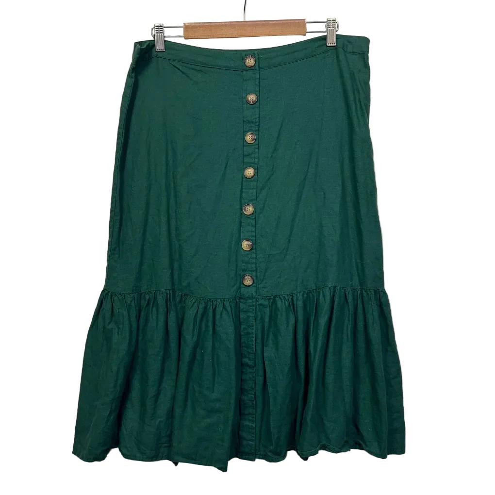 Katies Green Linen Tiered Midi Skirt - Size 14