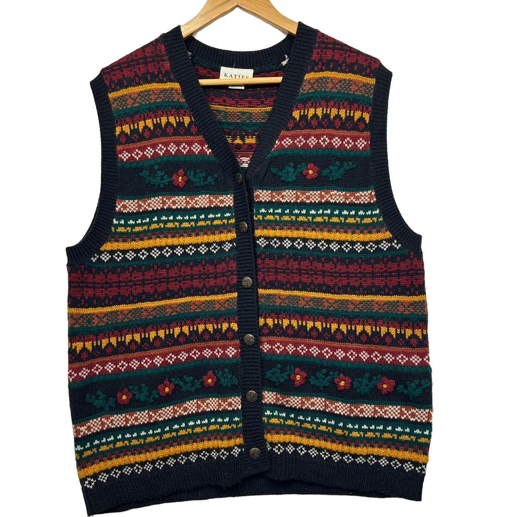 Vintage Katies Multicoloured Knit Vest - Size 16