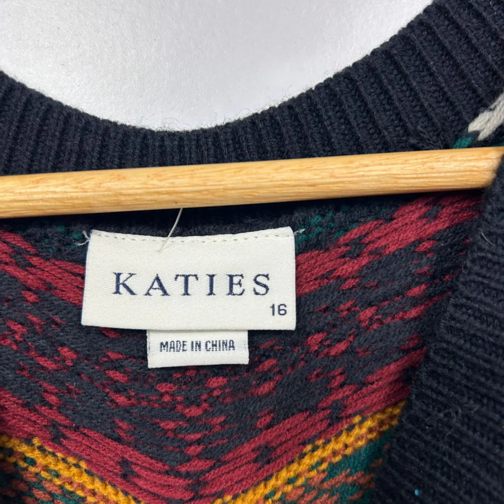 Vintage Katies Multicoloured Knit Vest - Size 16 - Image 2