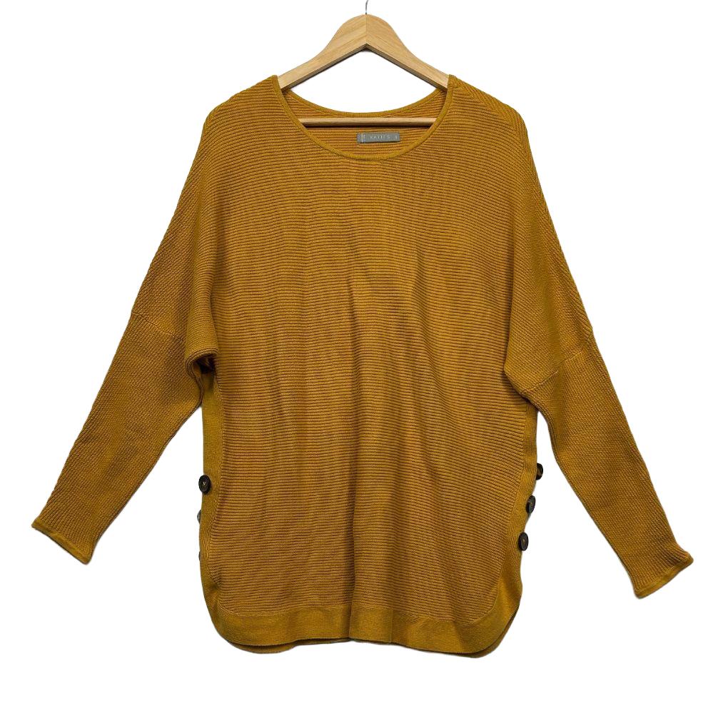 Katies Mustard Cotton Ribbed Knit Jumper - Size L