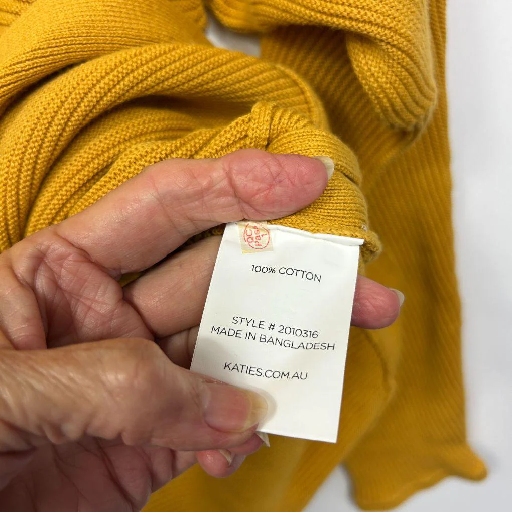 Katies Mustard Cotton Ribbed Knit Jumper - Size L - Image 3