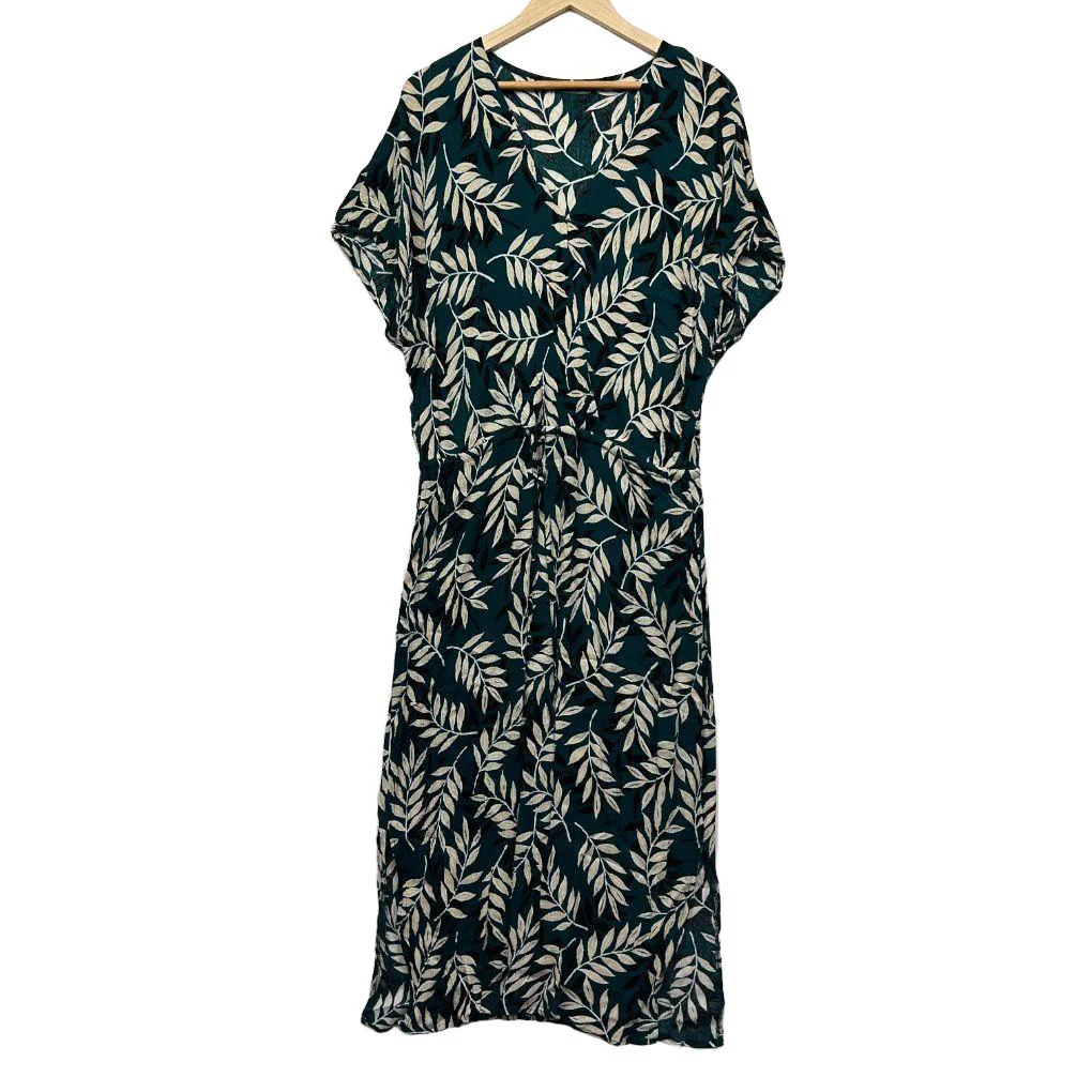 Katies Teal White Leaf Print Maxi Dress - Size 14