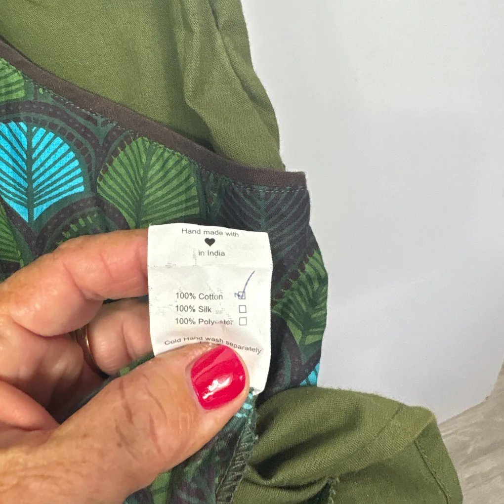 Keshet Green Fan Print Sleeveless Dress - Size L/XL - Image 4