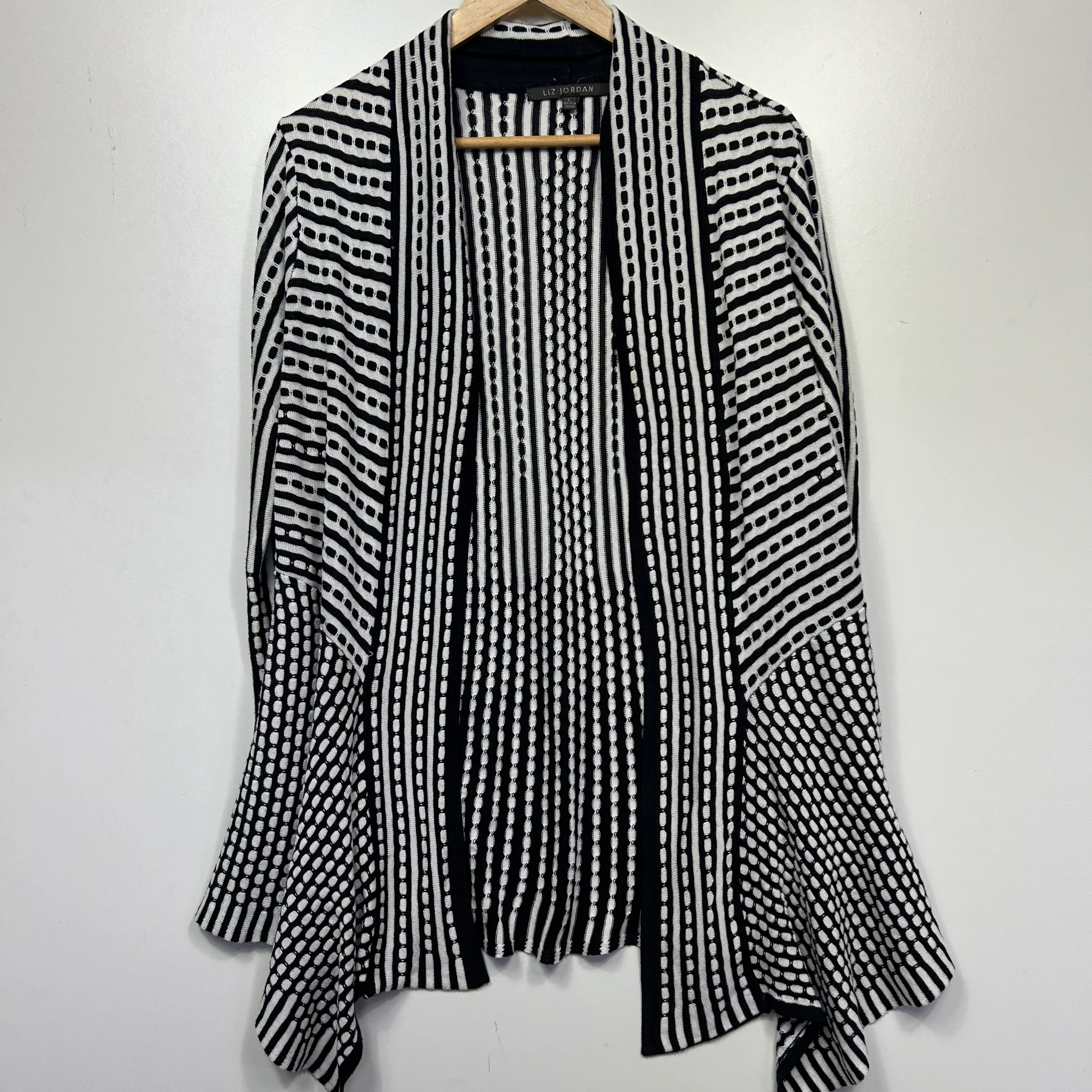 Liz Jordan Black and White Striped Cardigan - Size L - Image 3
