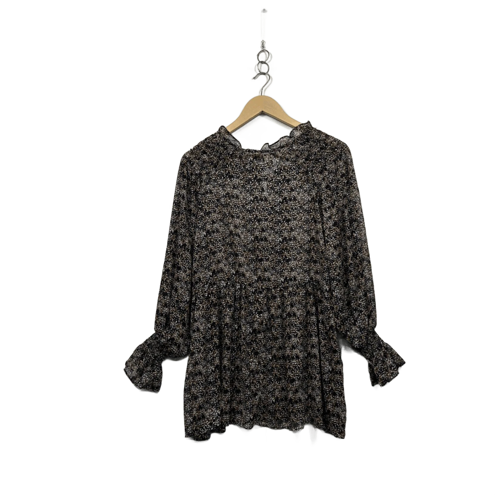 Liz Jordan Black Brown White Long Sleeve Top Blouse Size 14 - Image 2