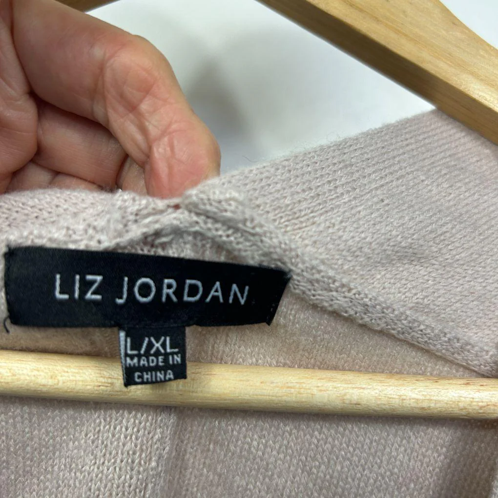 Liz Jordan Beige Stripe Border Knit Poncho Kimono - Size L/XL - Image 2