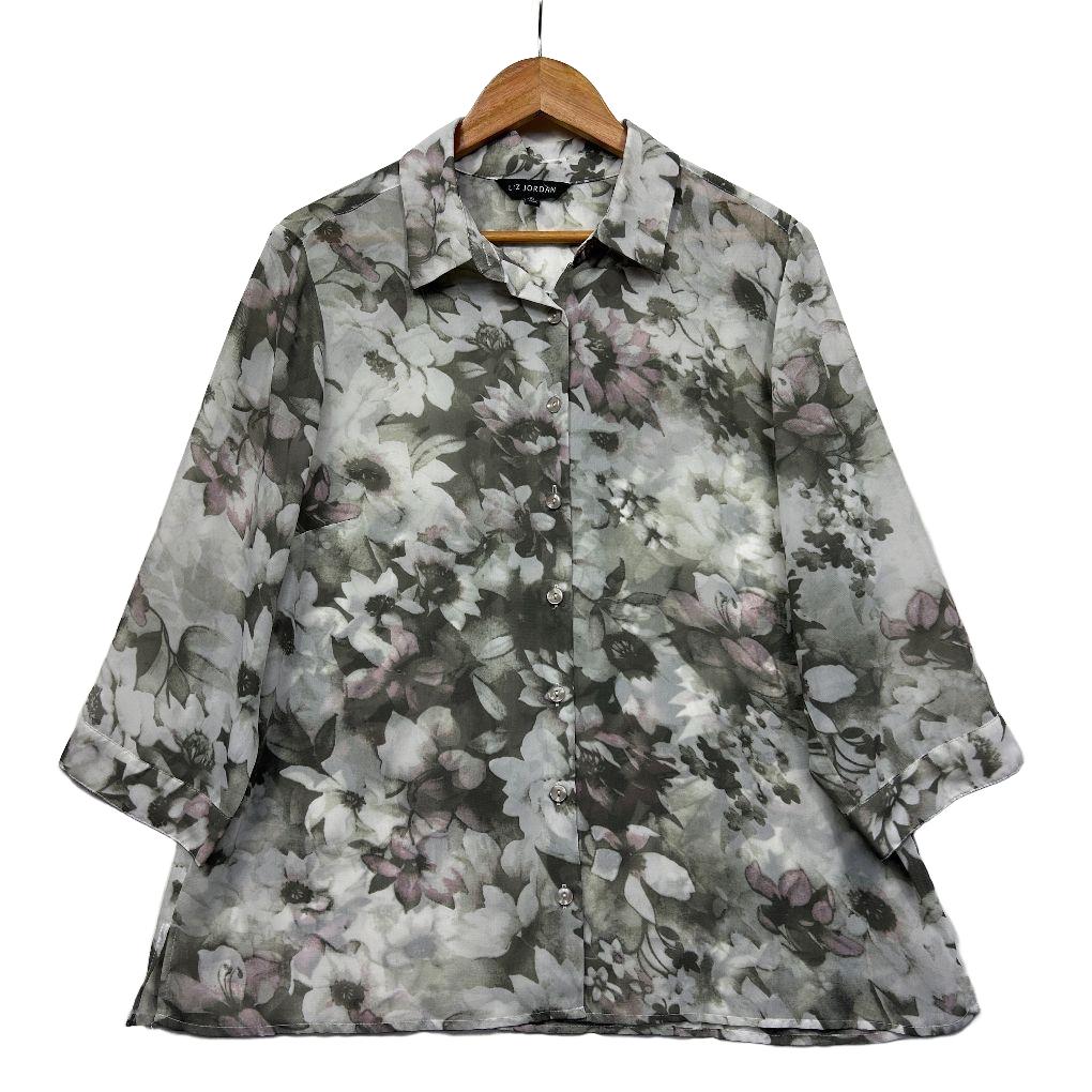 Liz Jordan Grey Floral Top - Size 16