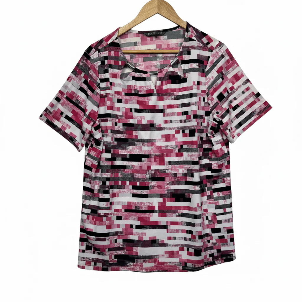 Liz Jordan Multicoloured Print Short Sleeve Top - Size XL