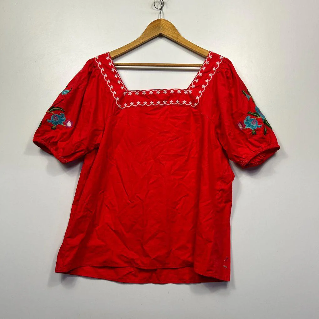 Next Love & Roses Red Cotton Embroidered Top - Size 14 - Image 4