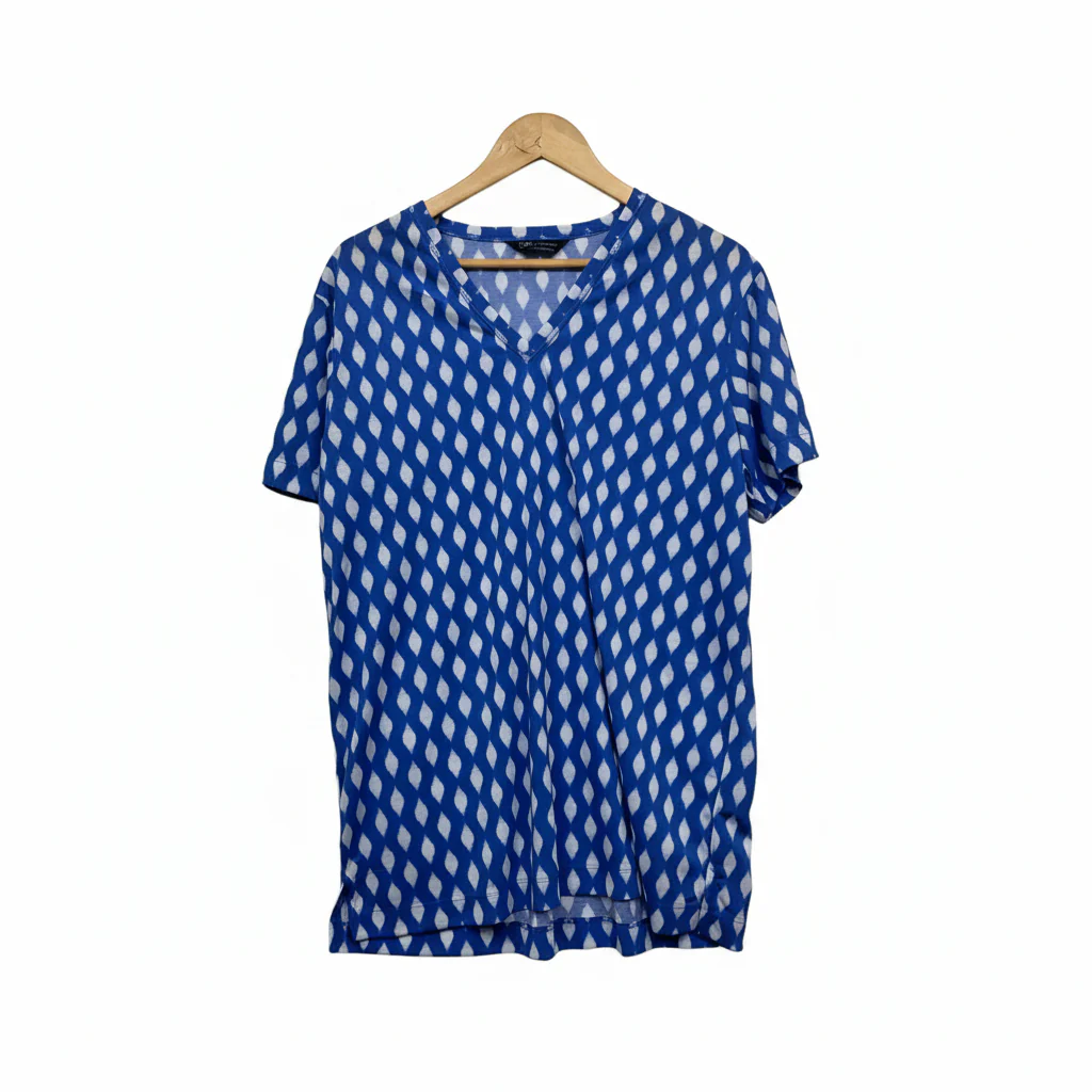 M&S Collection Blue and White Ikat Print Top - Size 16