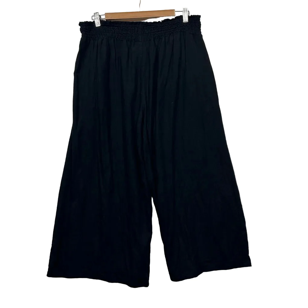 & me Black Linen Wide-Leg Cropped Pants - Size 14