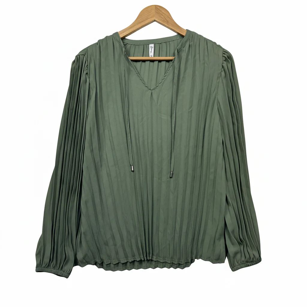 &me Khaki Green Pleated Blouse - Size 14