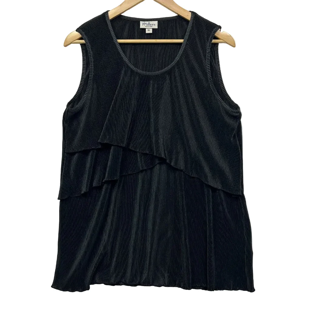 Millers Black Pleated Sleeveless Top - Size 16