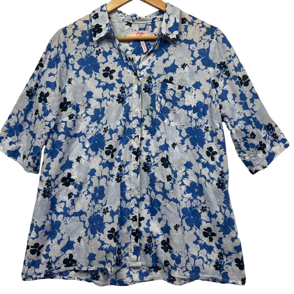 Millers Blue Cotton Floral Shirt - Size 14