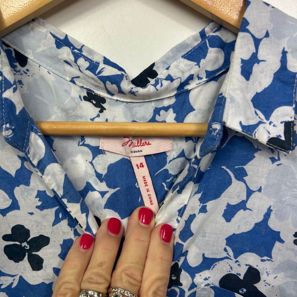 Millers Blue Cotton Floral Shirt - Size 14 - Image 3