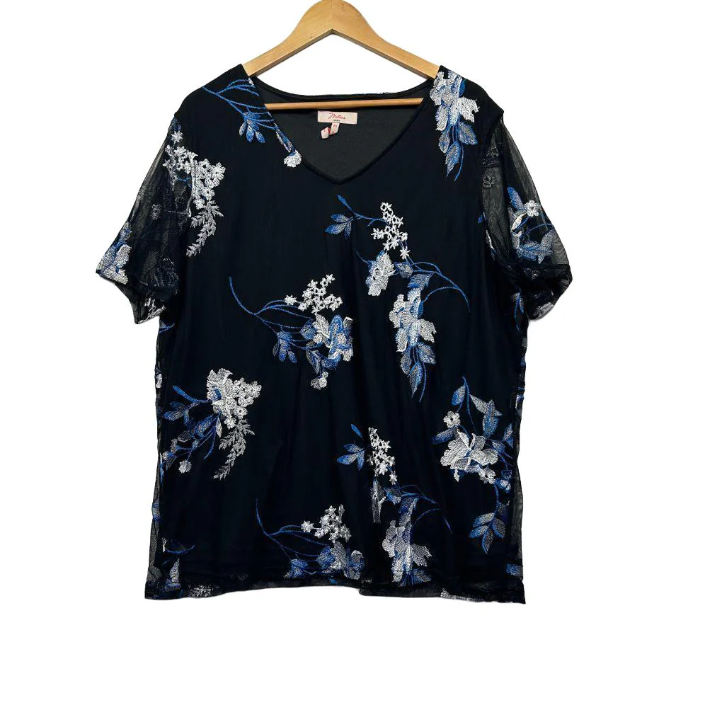 Millers Embroidered Black Floral Top -  Size 22