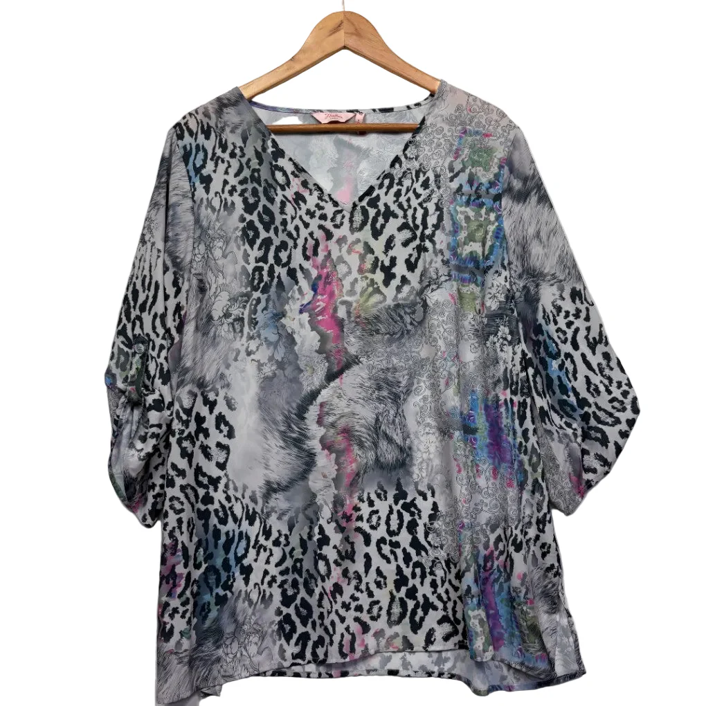 Millers Grey Abstract Leopard Print Top - Size 18