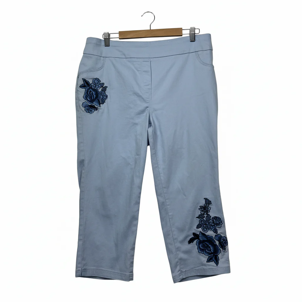 Millers Light Blue Capri Pants with Floral Embroidery - Size 18