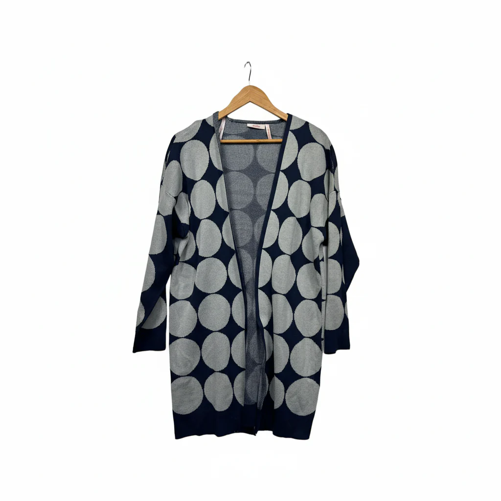 Millers Navy Blue and White Polka Dot Cardigan - Size L