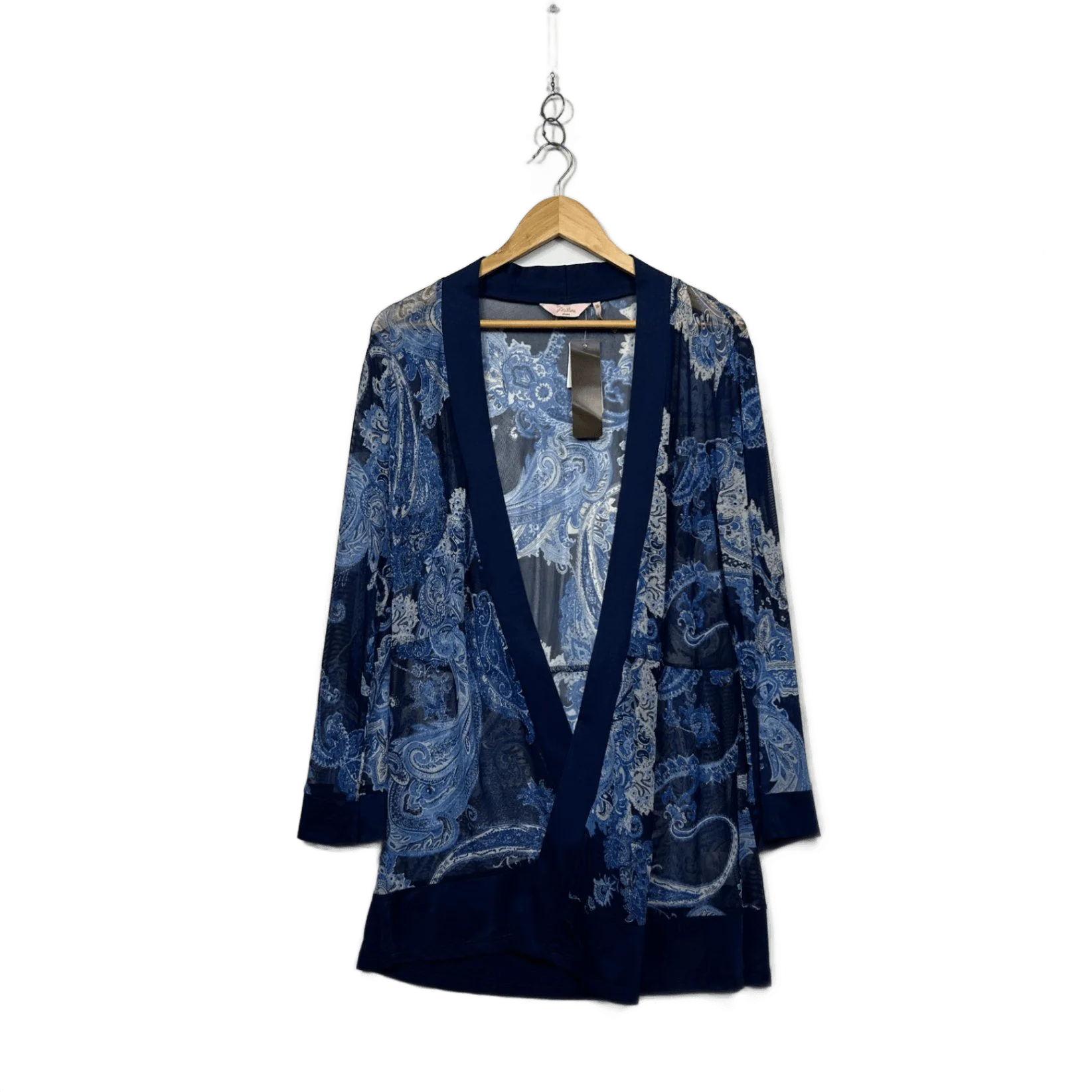 Millers Navy Blue Long Sleeve Open Front Paisley Print Kimono Jacket Size 16