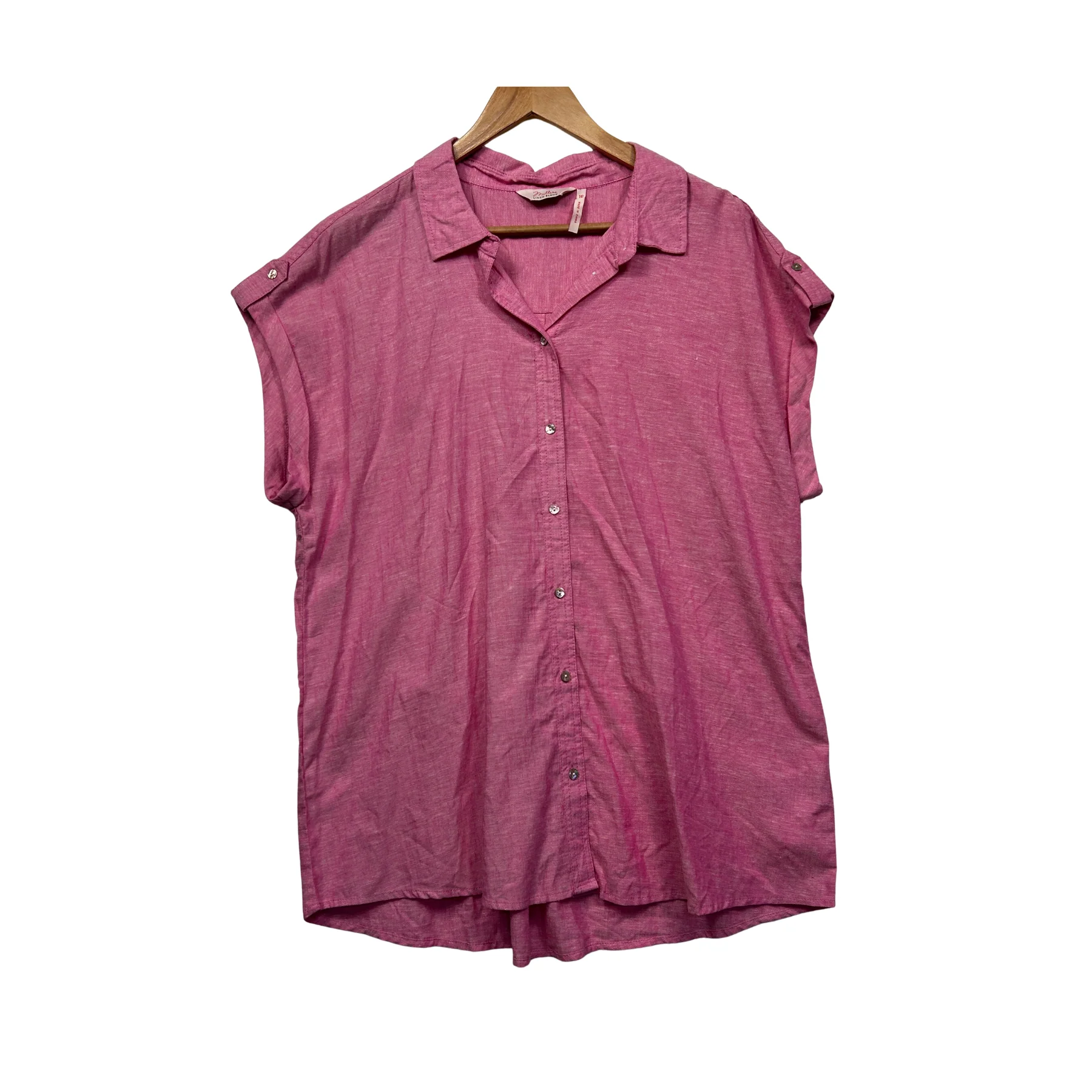 Millers Pink Linen Blend Button Shirt - Size 16