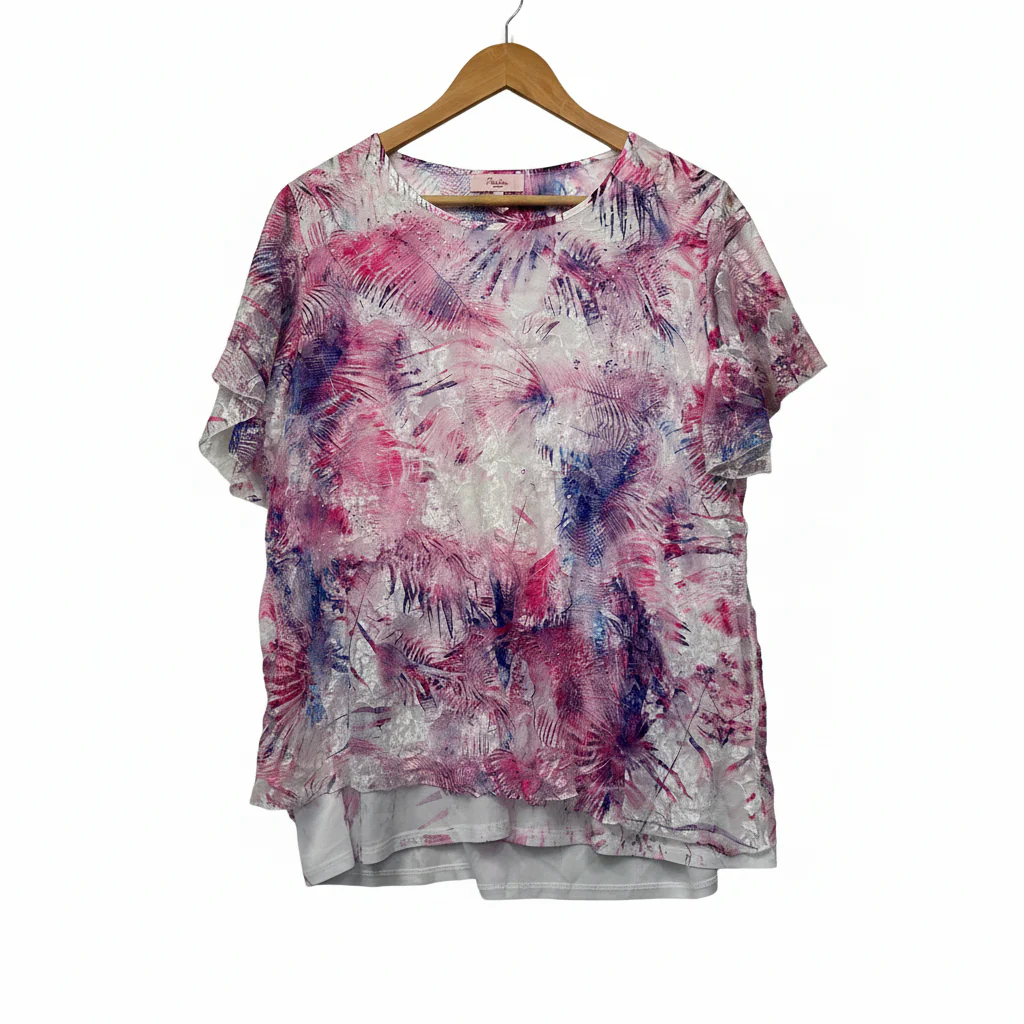 Millers Pink Purple Abstract Print Layered Top - Size 16
