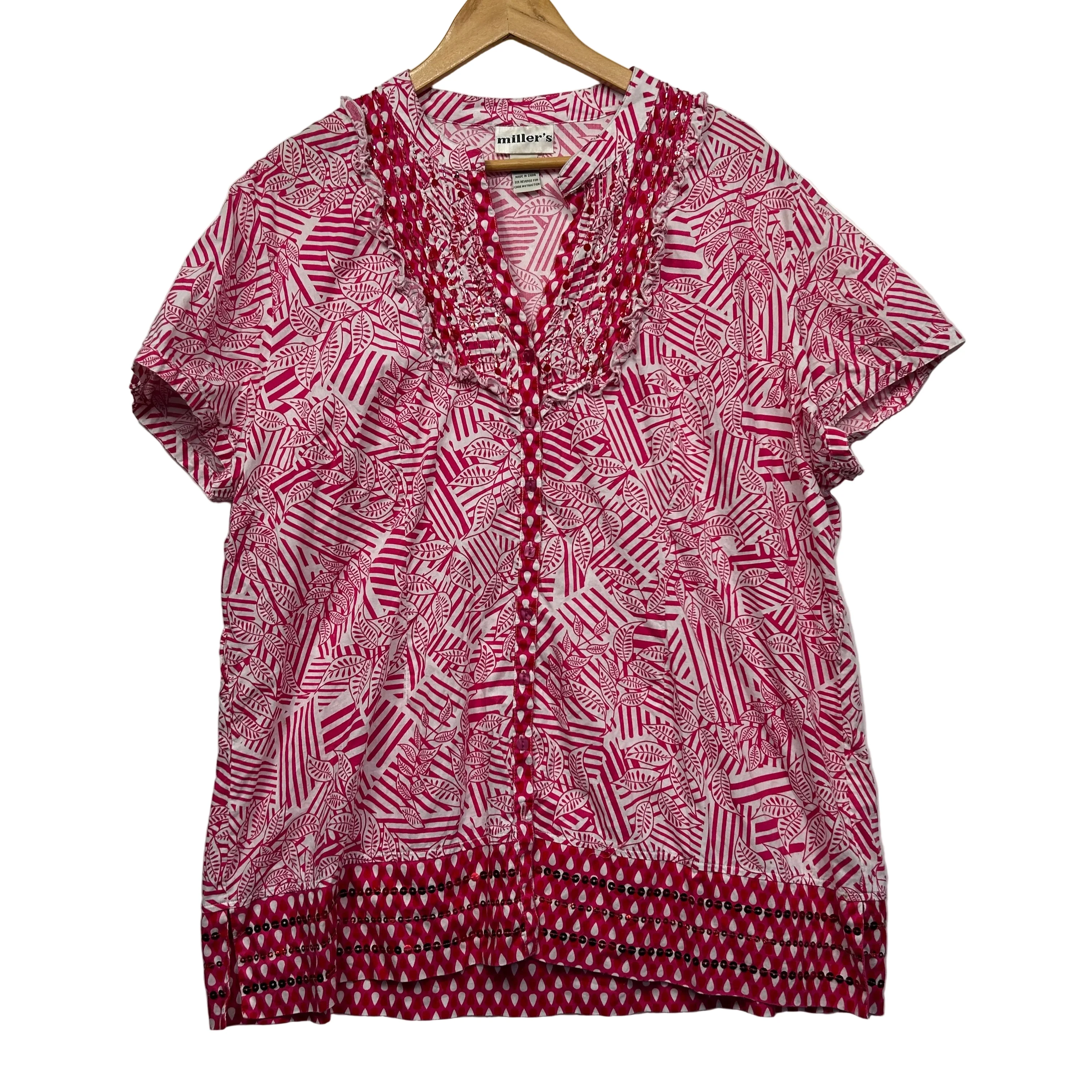 Millers Pink and White Printed Top - Size 22