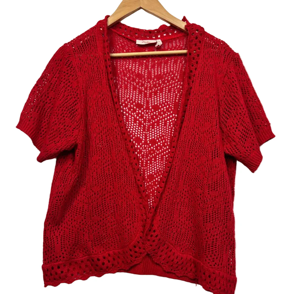 Millers Red Cotton Crochet Knit Cardigan Top - Size L
