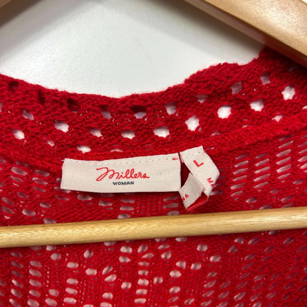 Millers Red Cotton Crochet Knit Cardigan Top - Size L - Image 2