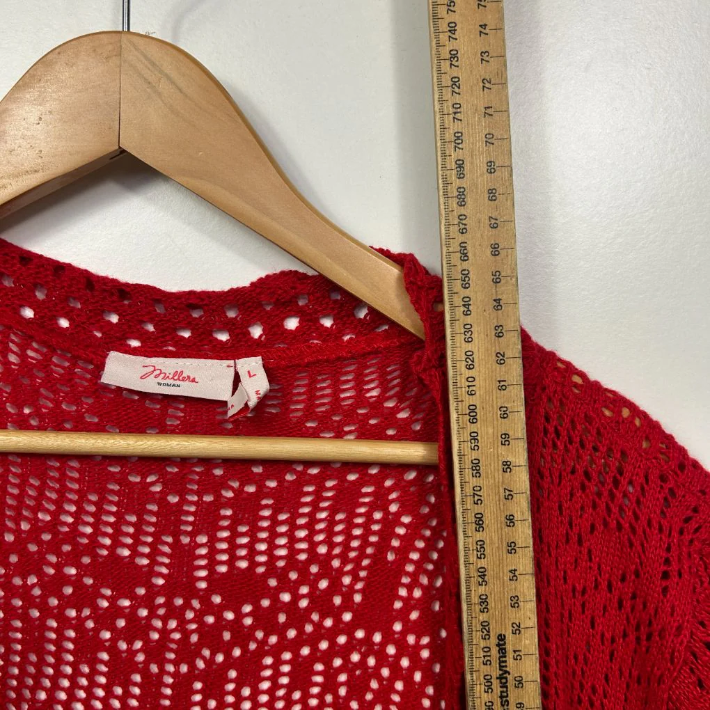 Millers Red Cotton Crochet Knit Cardigan Top - Size L - Image 4