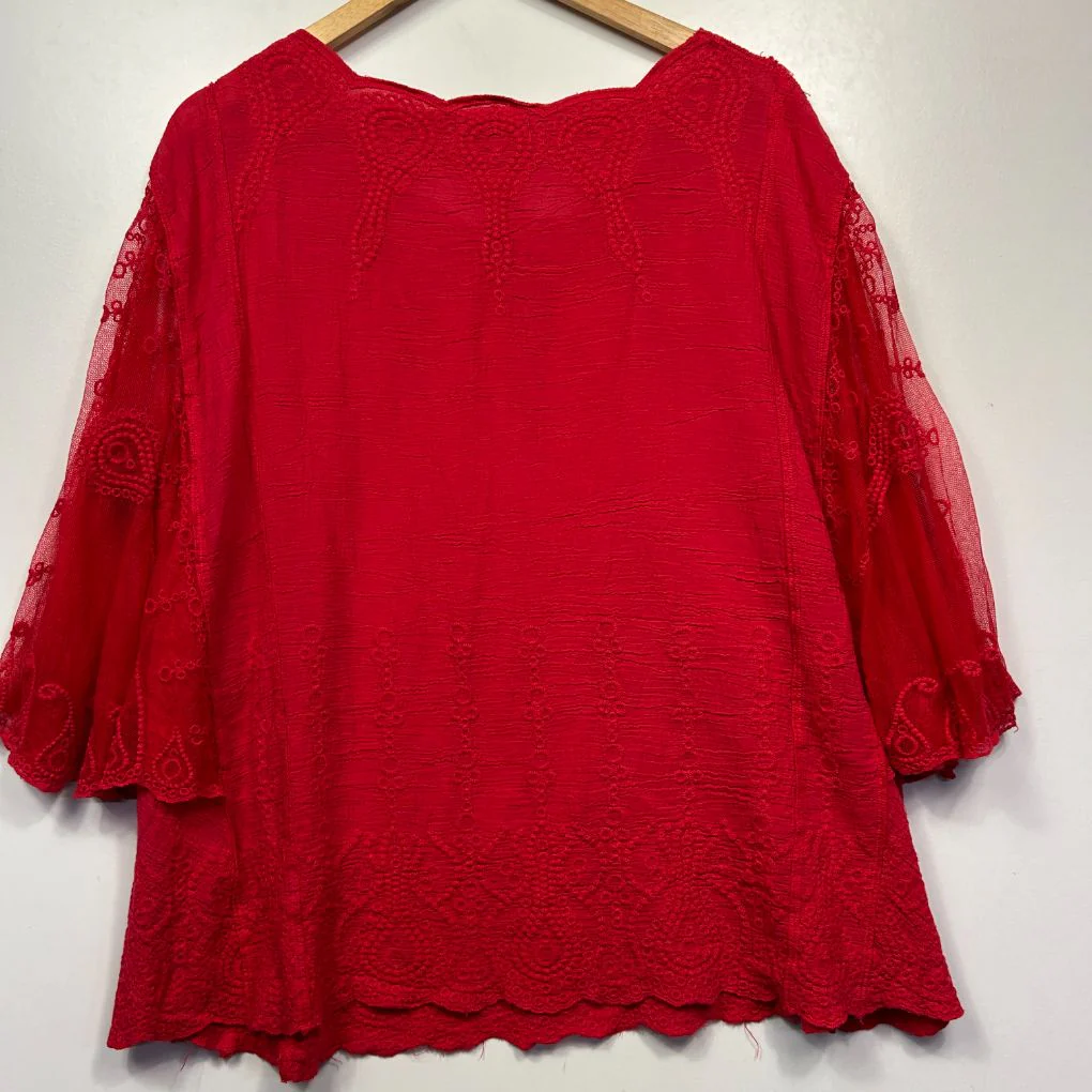 Millers Red Cotton Lace Bell Sleeve Top - Size 22 - Image 4