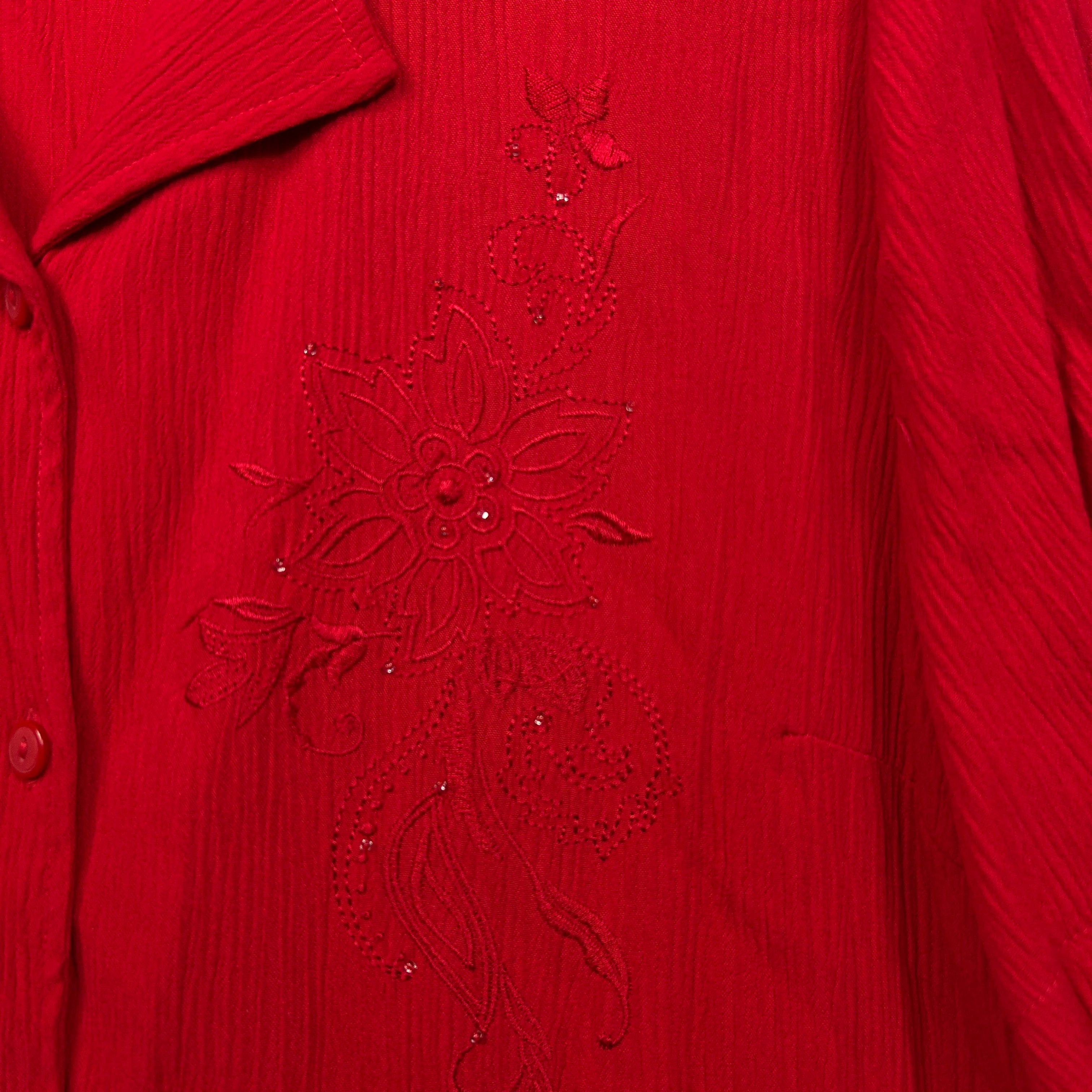 Millers Red Embroidered Button Up Short Sleeve Shirt - Size 16 - Image 4