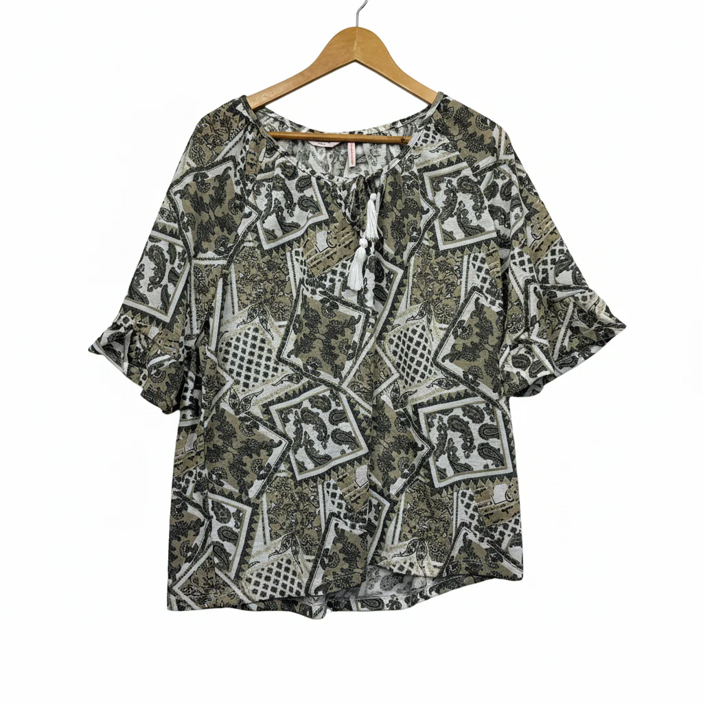 Millers Grey White and Black Patchwork Print Top - Size 18