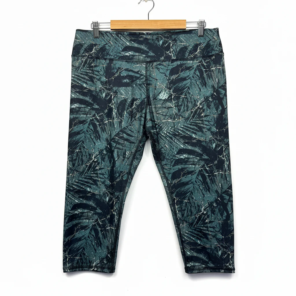 Mix Teal Tropical Print Activewear Capris Pants - Size XL