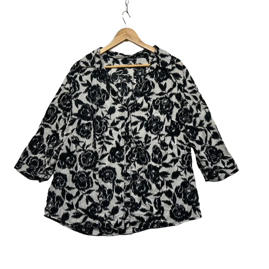 Moda Black Cotton Floral Print Shirt - Size 20