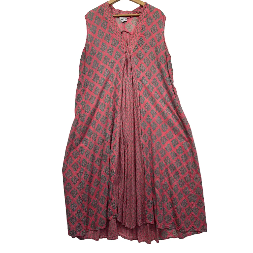 Mozaic Pink Geometric Cotton Maxi Dress - Size XL