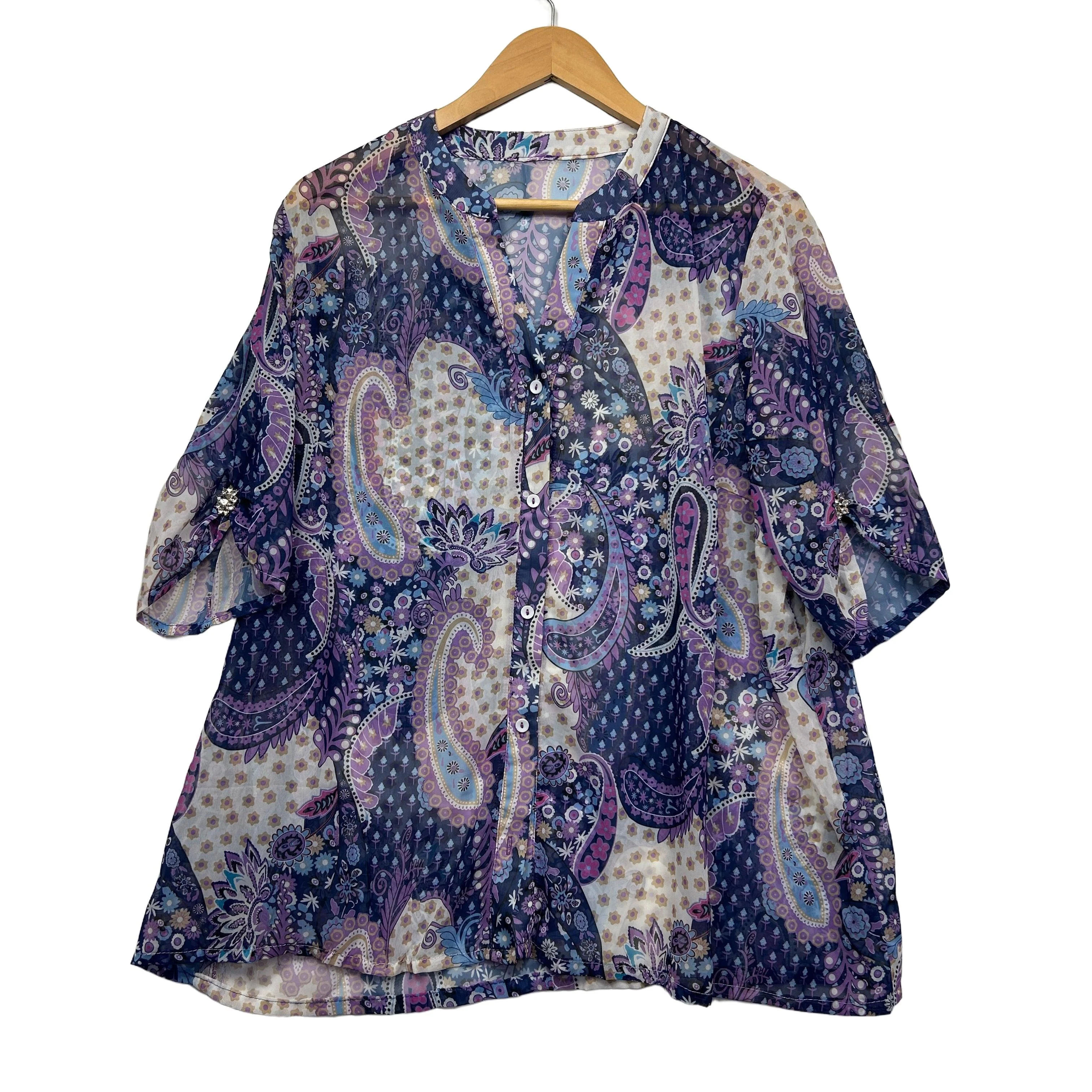 Handmade Multicoloured Paisley Top with Brooch - Size 16/18?